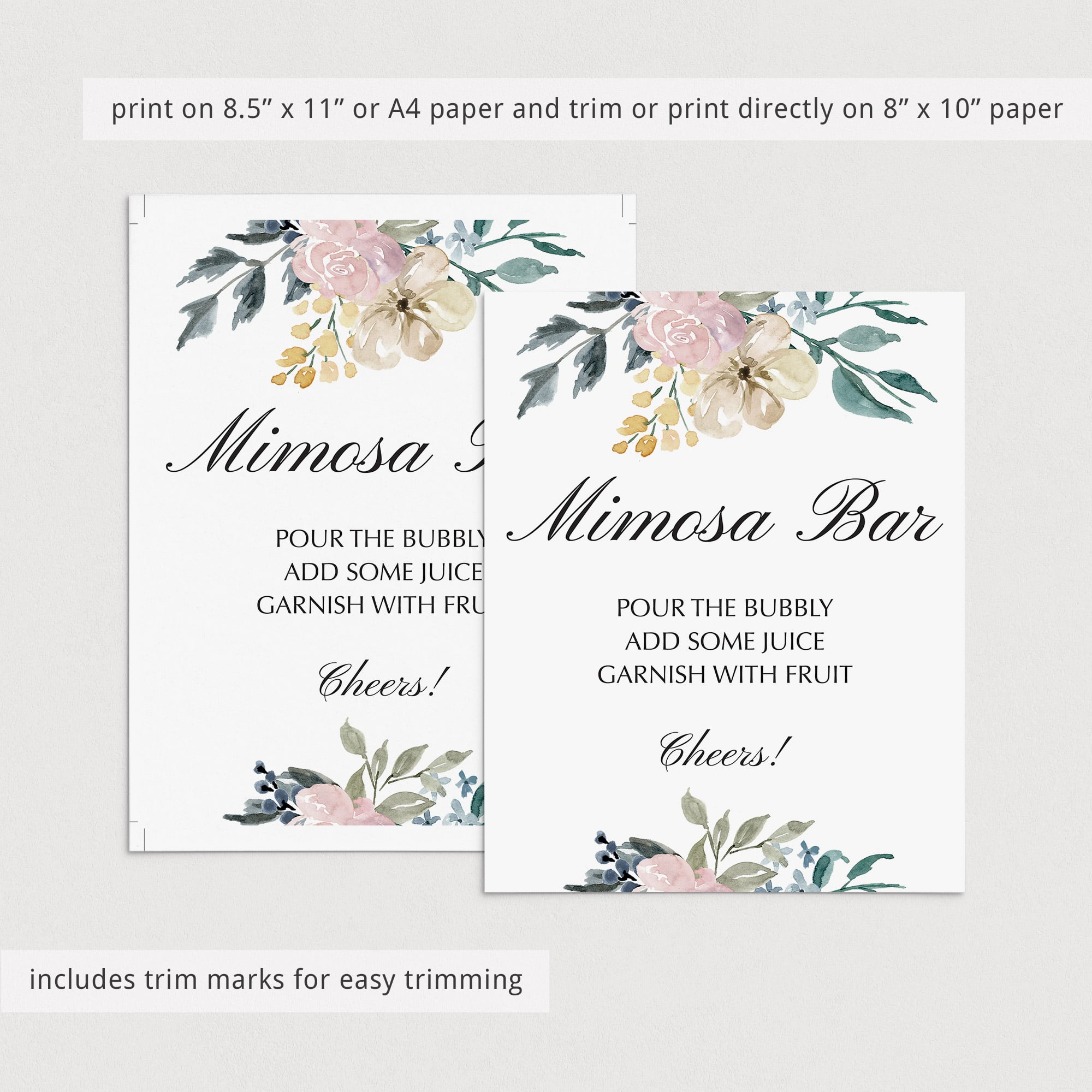 Blush floral mimosa bar sign download by LittleSizzle