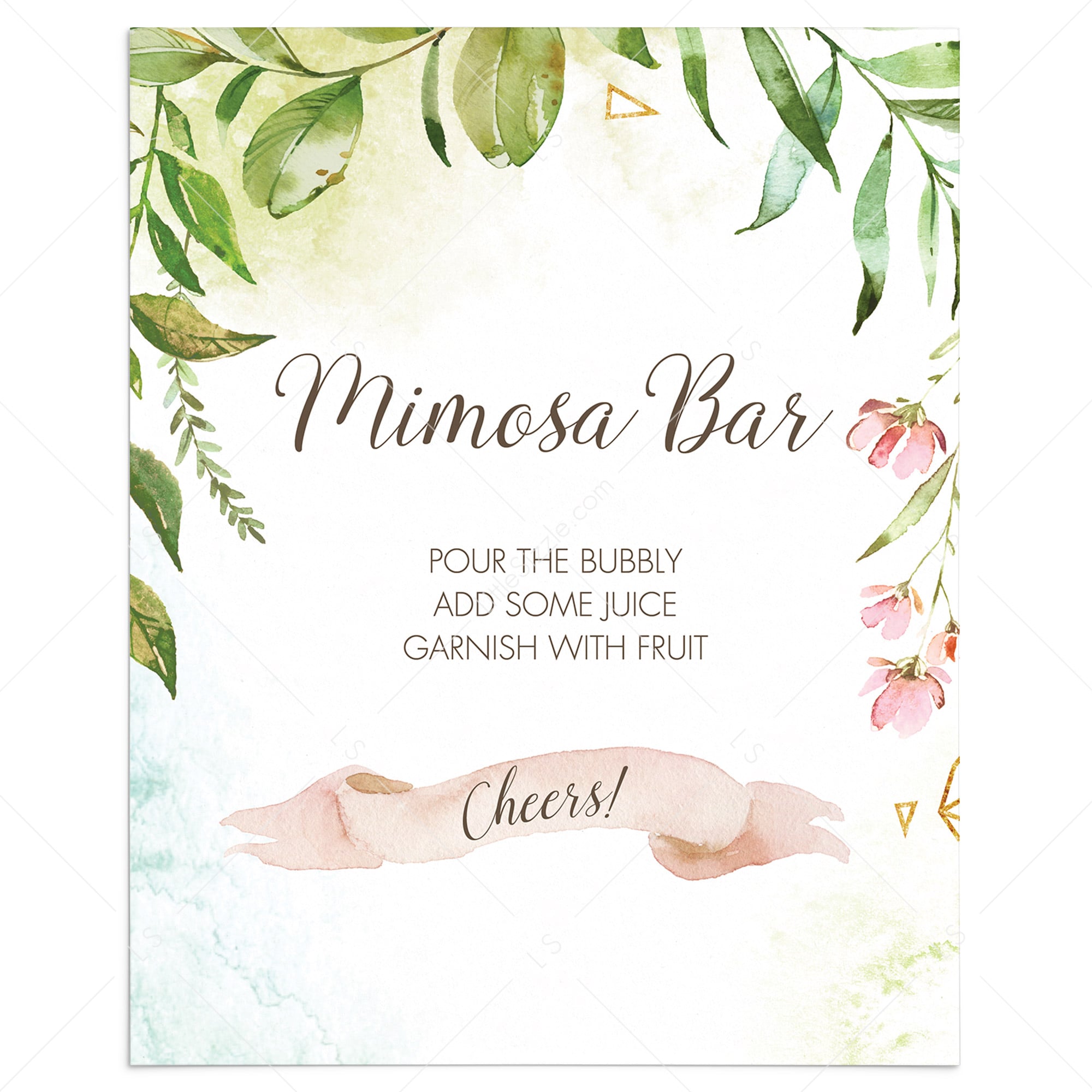Watercolor leaves mimosa bar printable by LittleSizzle