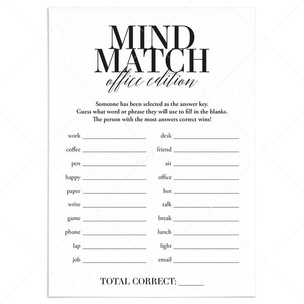 Office Party Game for Large Groups Mind Match Printable