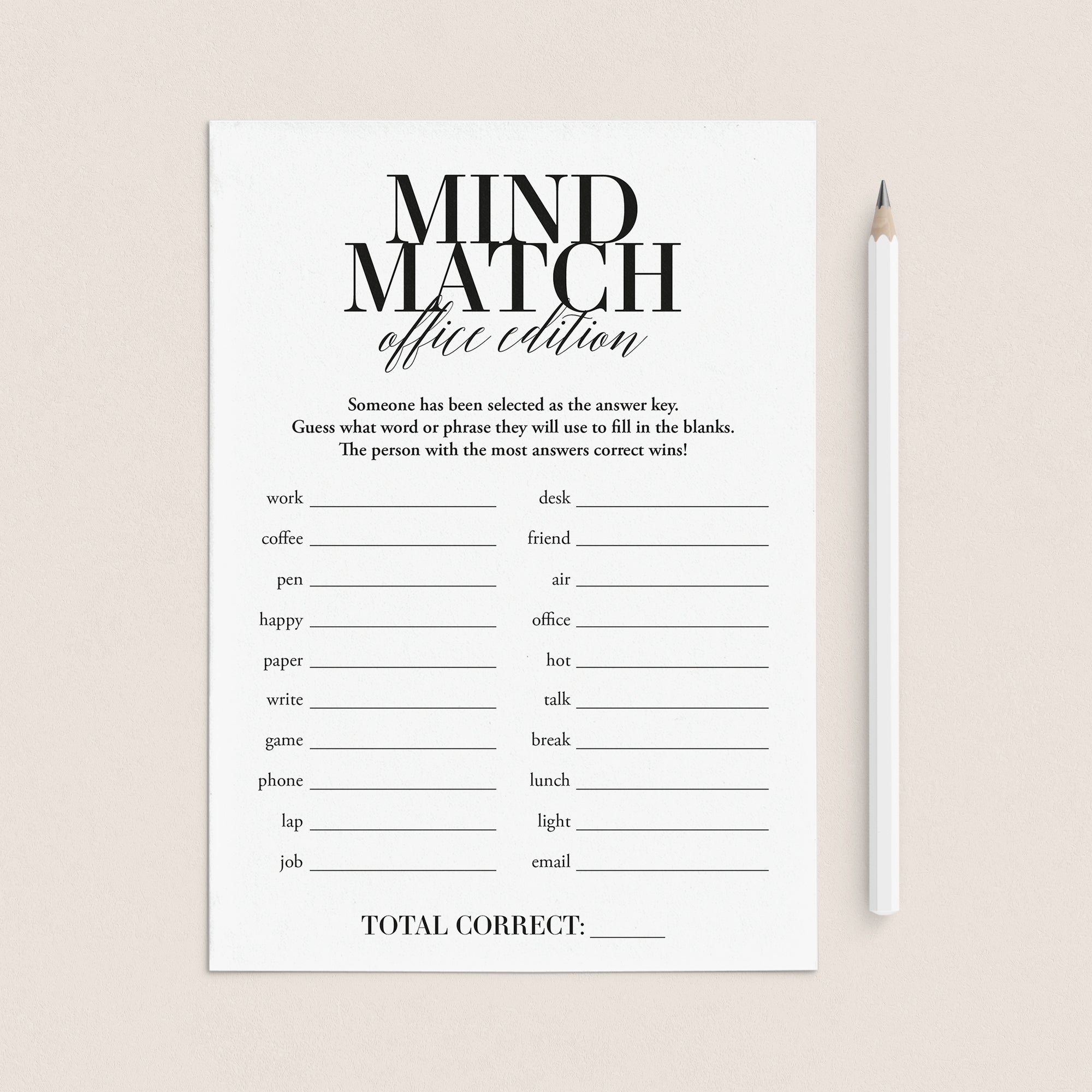Office Party Game for Large Groups Mind Match Printable by LittleSizzle