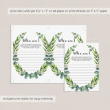 Greenery Wreath Bridal Shower Memory Game Printable