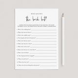 Who Knows The Bride Best Game Printable Modern Minimalist by LittleSizzle
