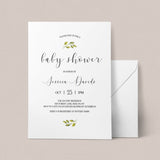 White and Green Baby Shower Invitation Suite Instant Download