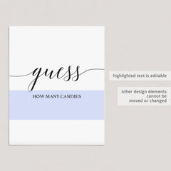 Simple Baby Shower Guessing Games Signs and Cards