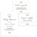 White and Green Baby Shower Invitation Suite Instant Download by LittleSizzle
