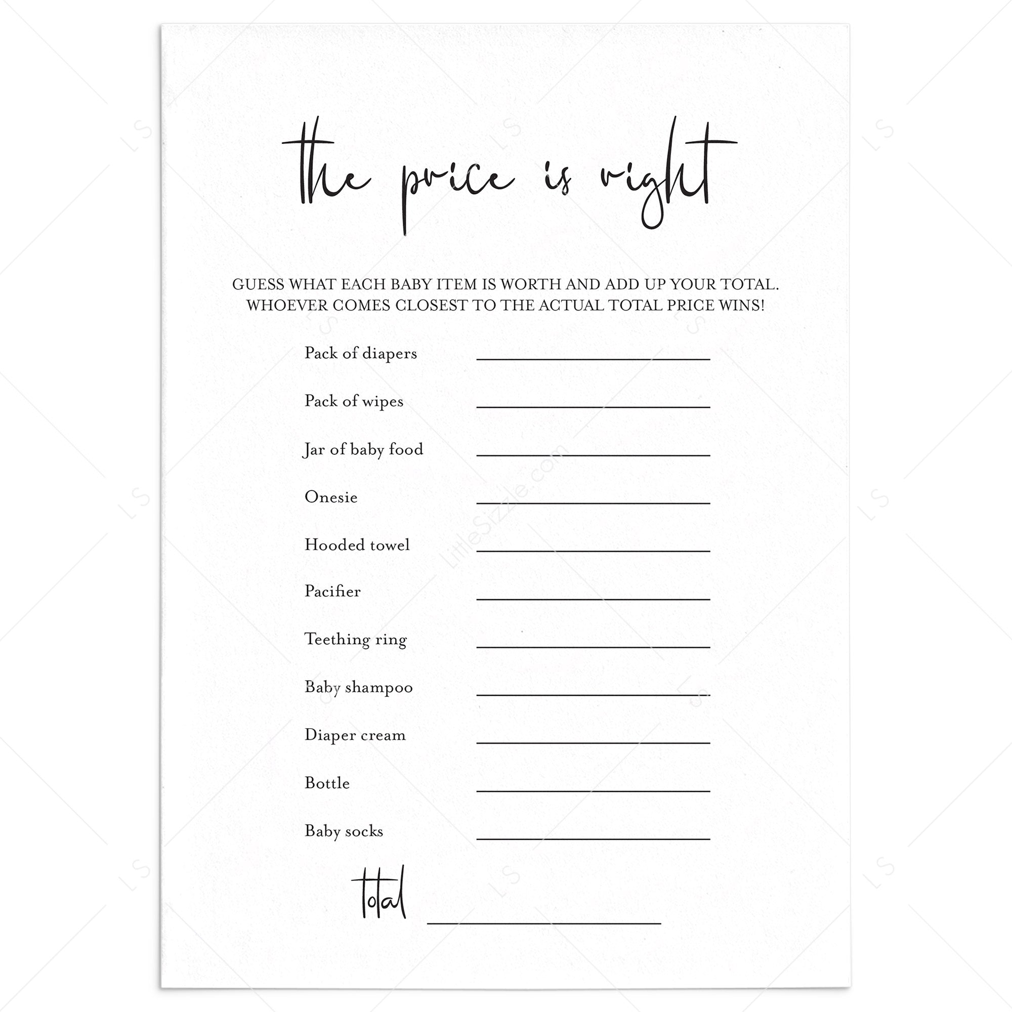 Modern Baby Shower Game The Price Is Right Download by LittleSizzle