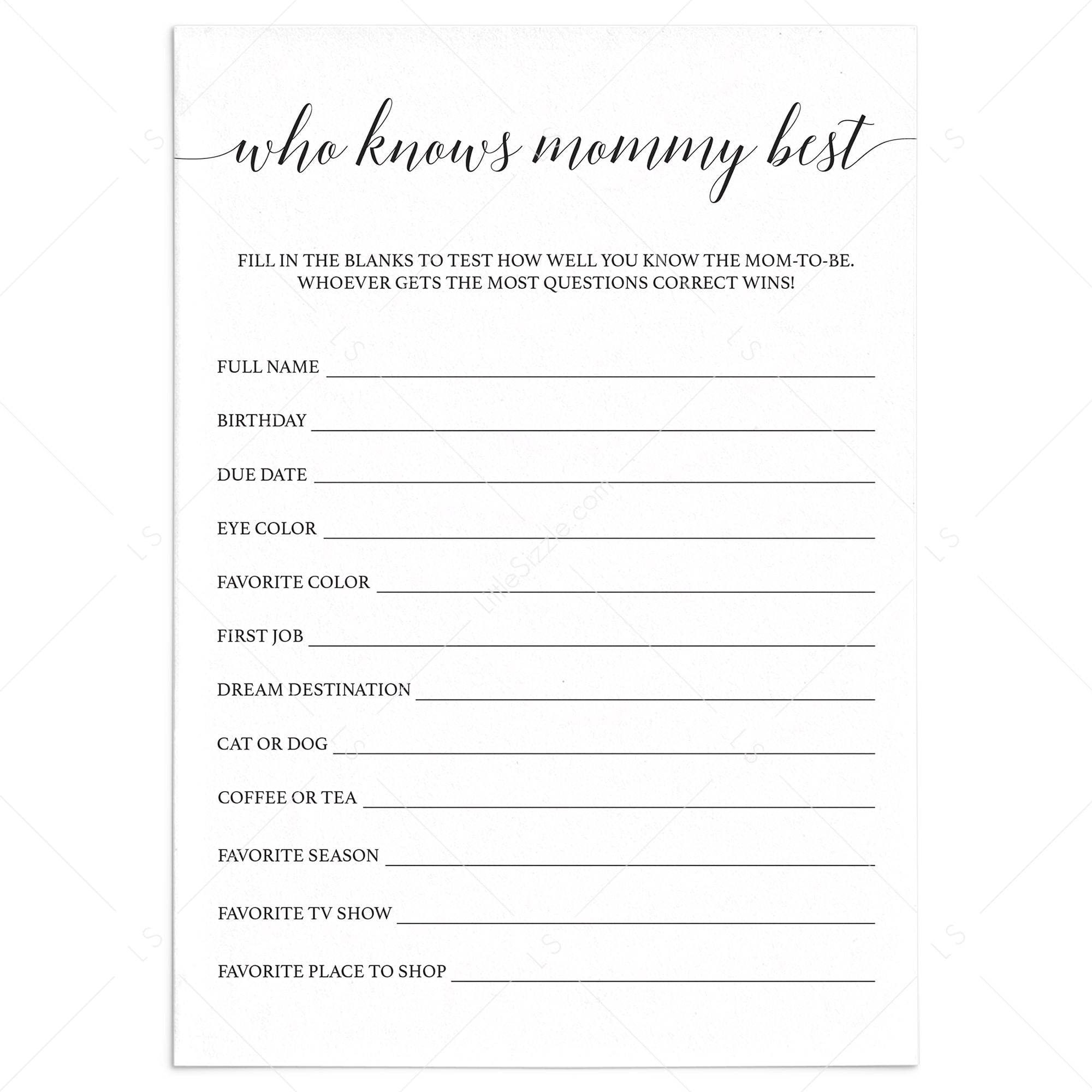 Who knows mommy best baby shower game printable by LittleSizzle