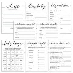 Printable Baby Shower Games Pack with Calligraphy Font by LittleSizzle