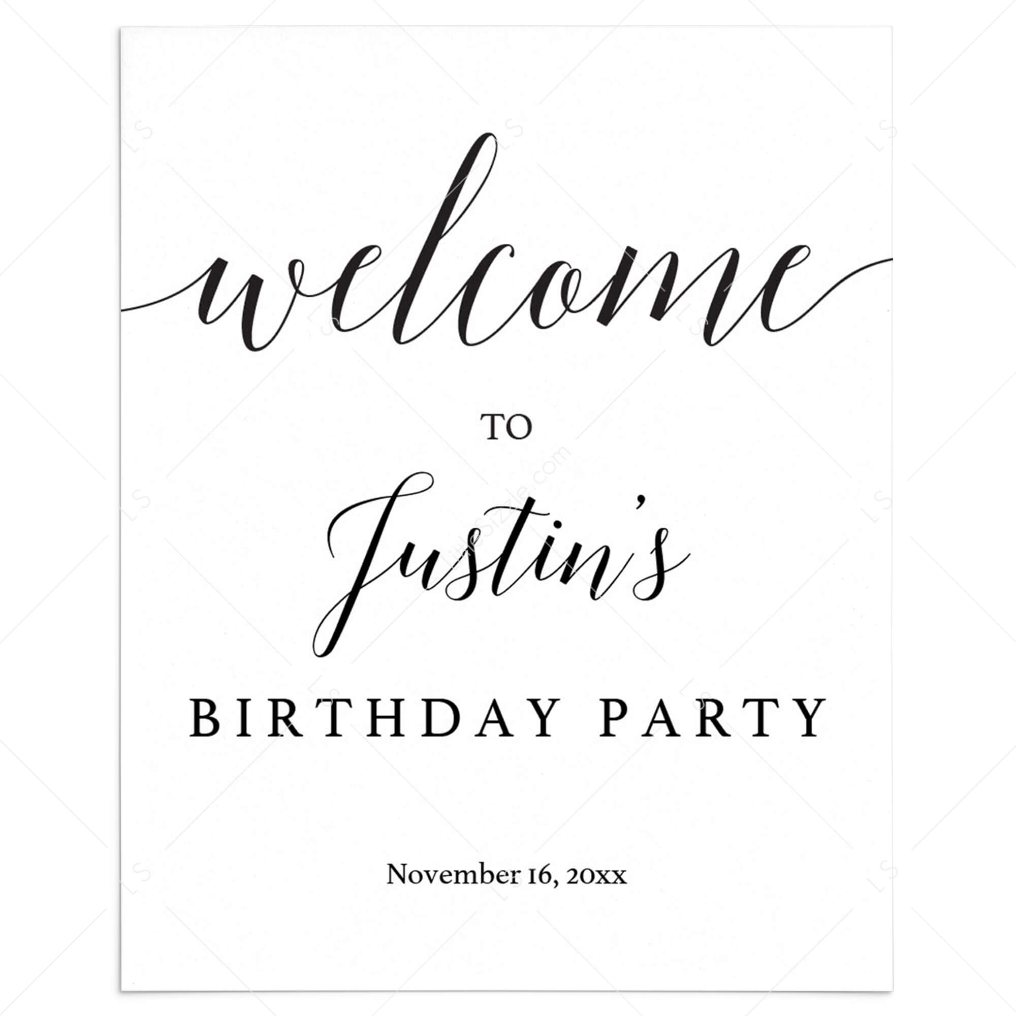 Calligraphy Birthday Welcome Sign Editable Template by LittleSizzle