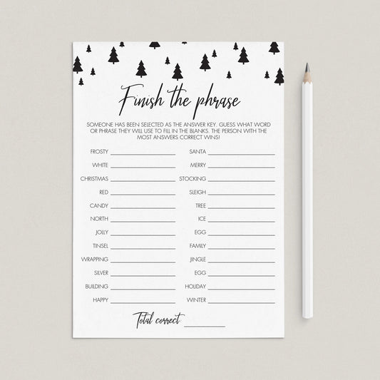 Minimal Christmas Party Game Finish The Phrase Printable by LittleSizzle
