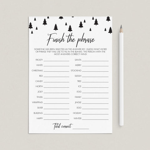 Minimal Christmas Party Game Finish The Phrase Printable – LittleSizzle