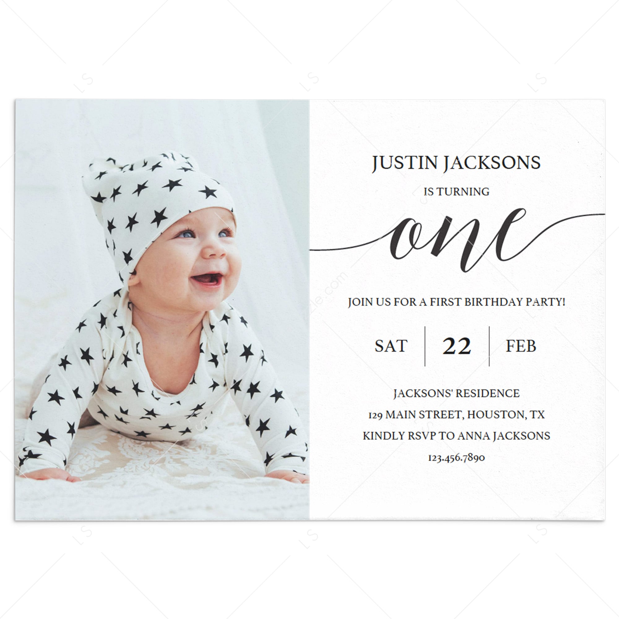 Minimal First Birthday Invitation Template with Photo by LittleSizzle