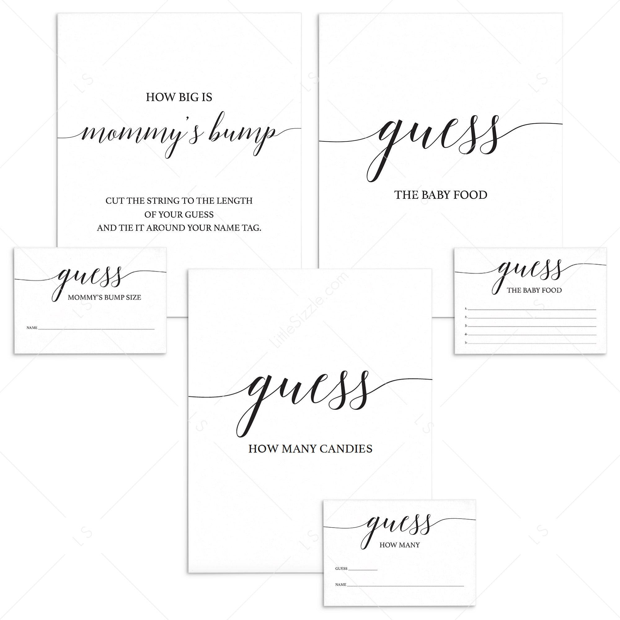 Simple Baby Shower Guessing Games Signs and Cards by LittleSizzle
