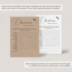 Kraft Paper Christmas Game Word Search Printable