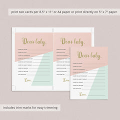 Printable Pink and Mint Wishes for Baby Cards