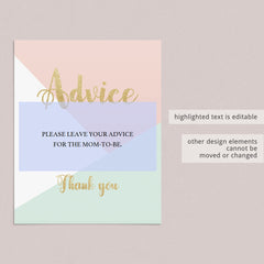 Pink and gold advice sign baby shower download by LittleSizzle