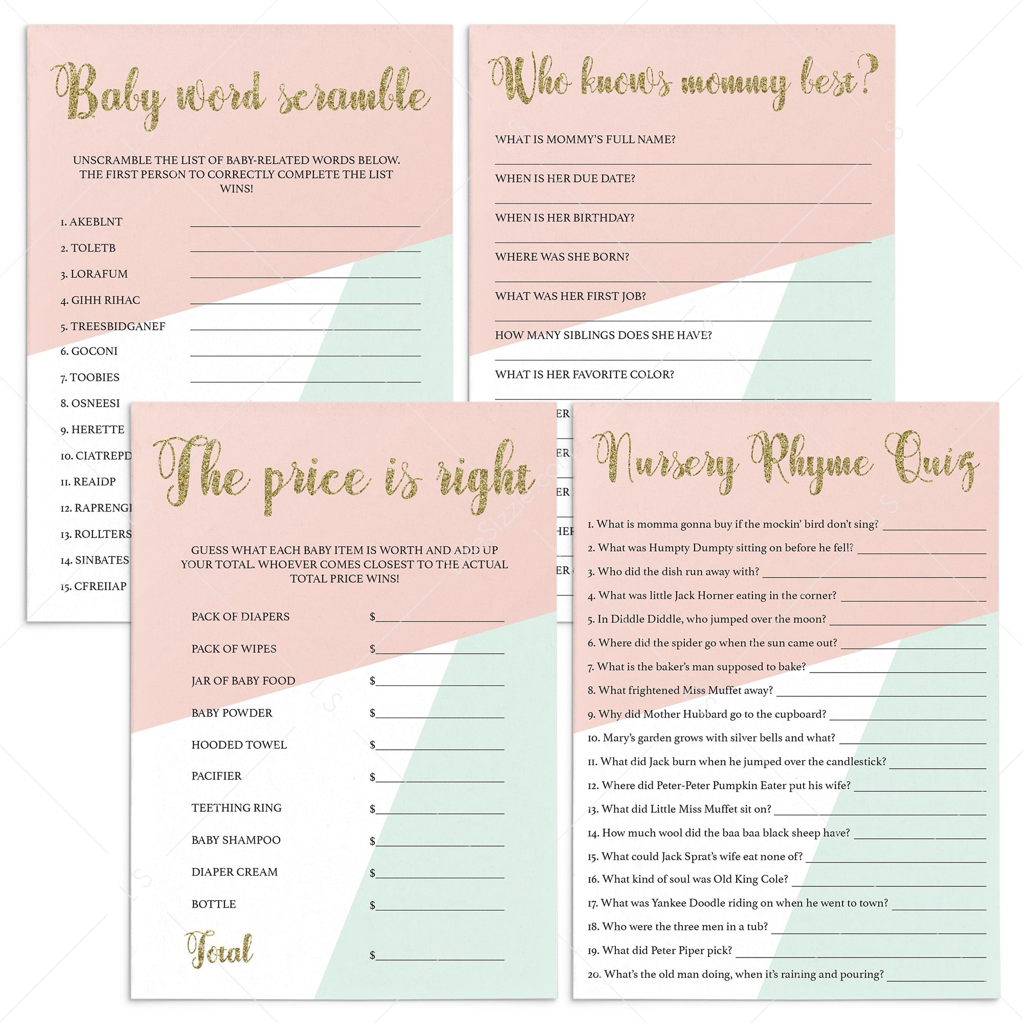 Printable pastel baby shower games by LittleSizzle