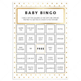 Gold glitter printable baby bingo cards by LittleSizzle