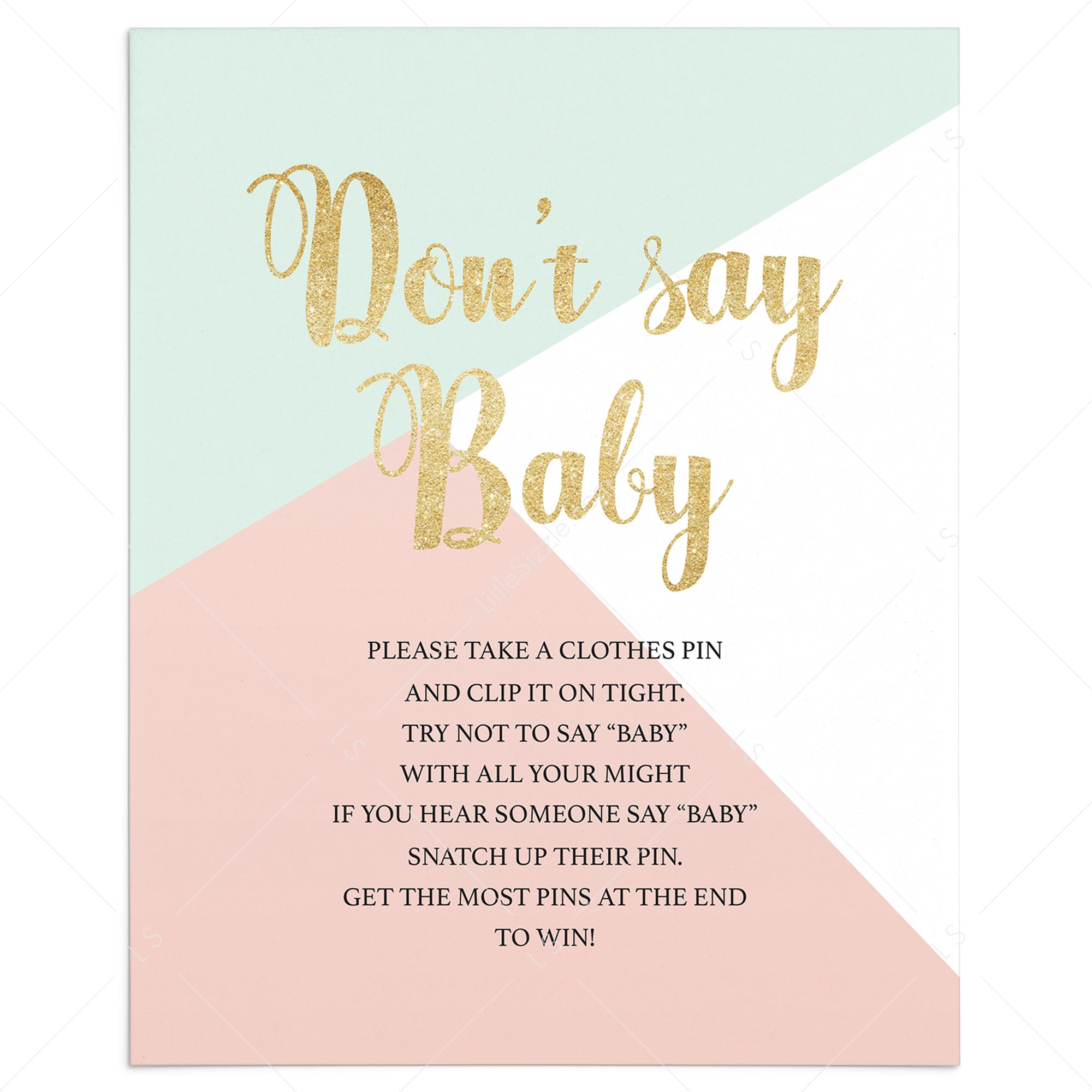 Dont say baby printable baby shower table sign modern theme by LittleSizzle