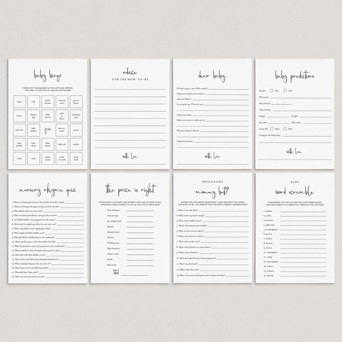 Printable Baby Shower Games with Calligraphy Font | Instant download ...