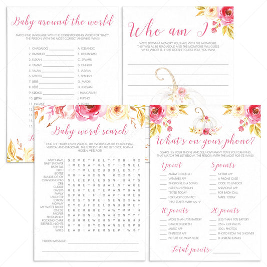 Fall Flowers Baby Shower Games Bundle Instant Download by LittleSizzle