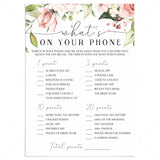Blush Roses What's On Your Phone Bridal Shower Game Printable by LittleSizzle
