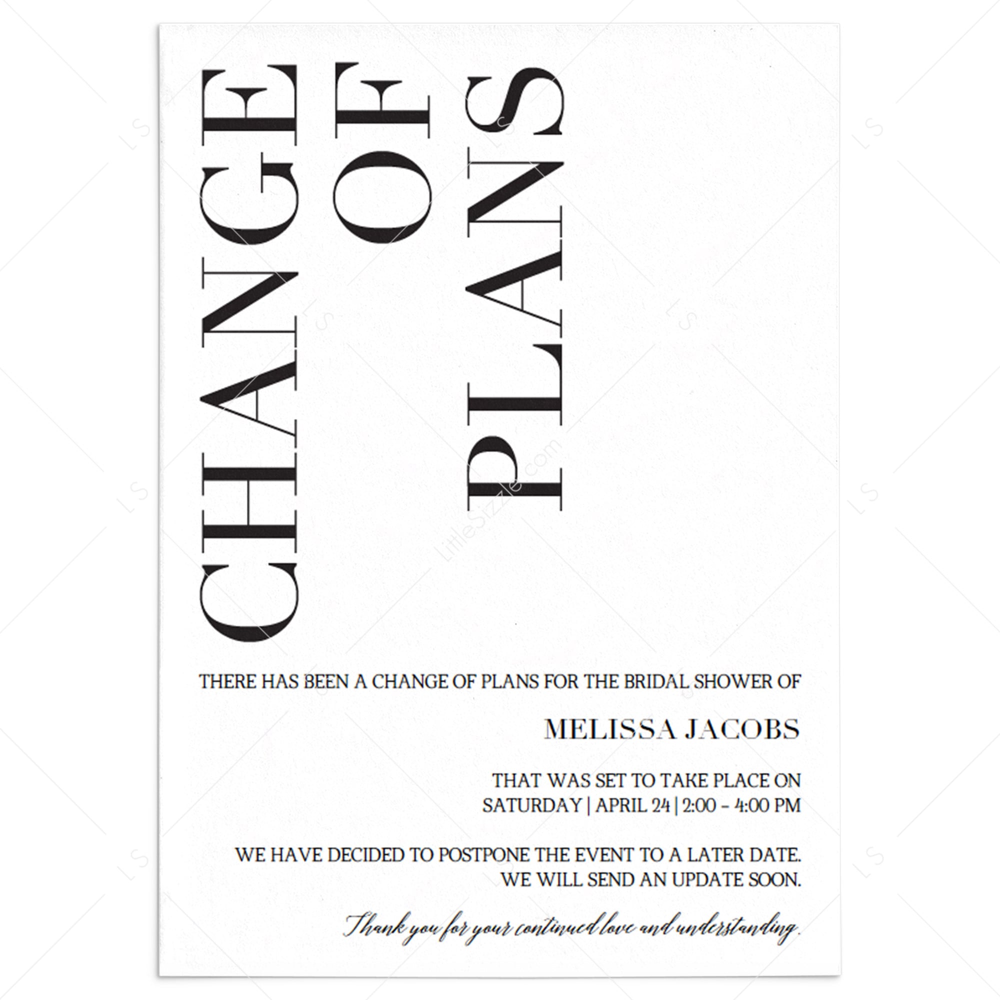 Modern Change of Date Card Template Instant Download by LittleSizzle