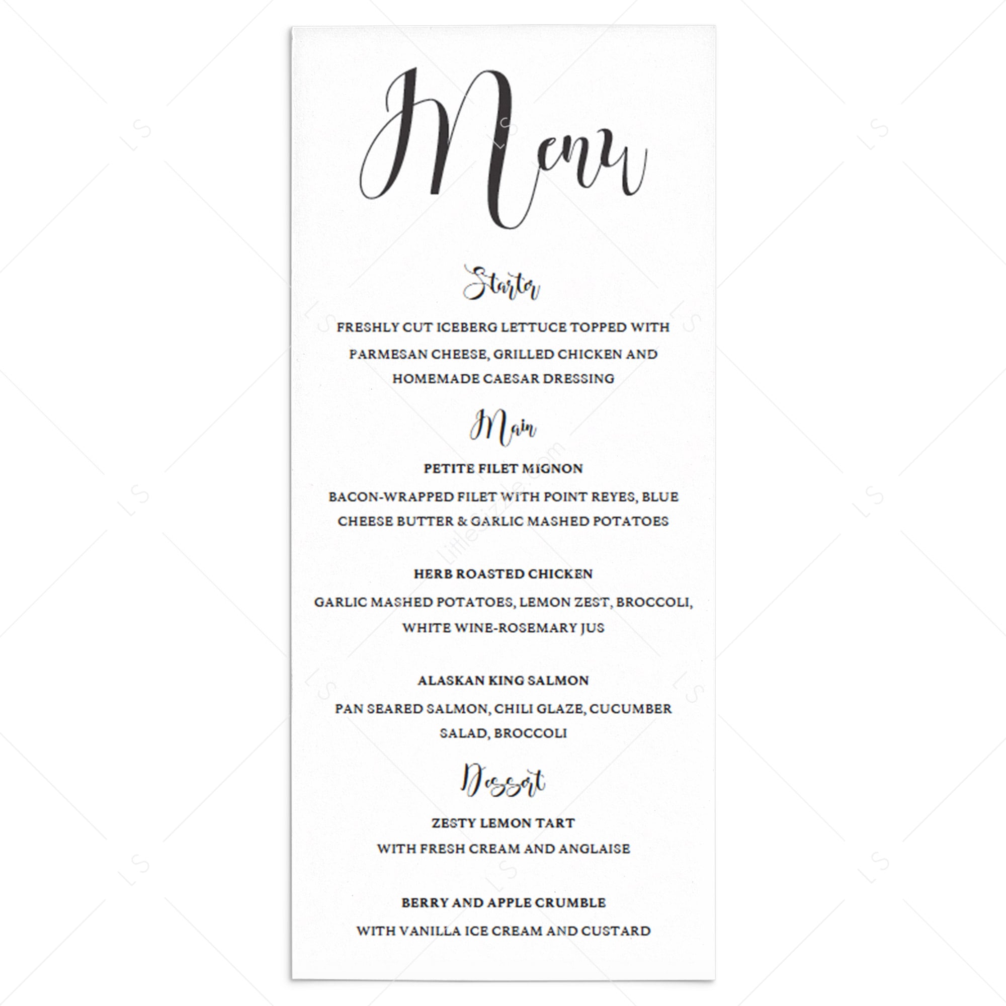 Calligraphy menu cards template by LittleSizzle