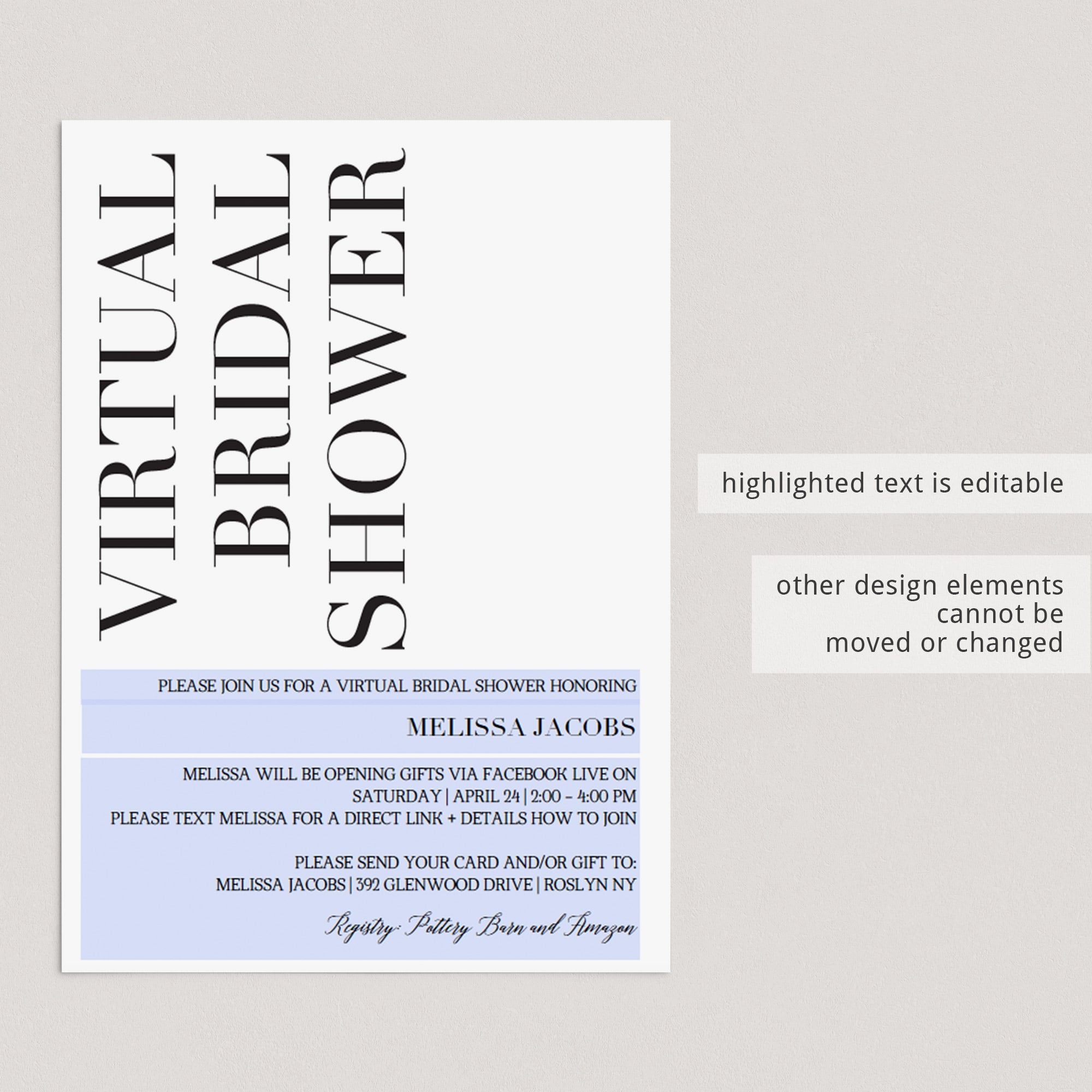 Virtual bridal shower invitation digital template by LittleSizzle