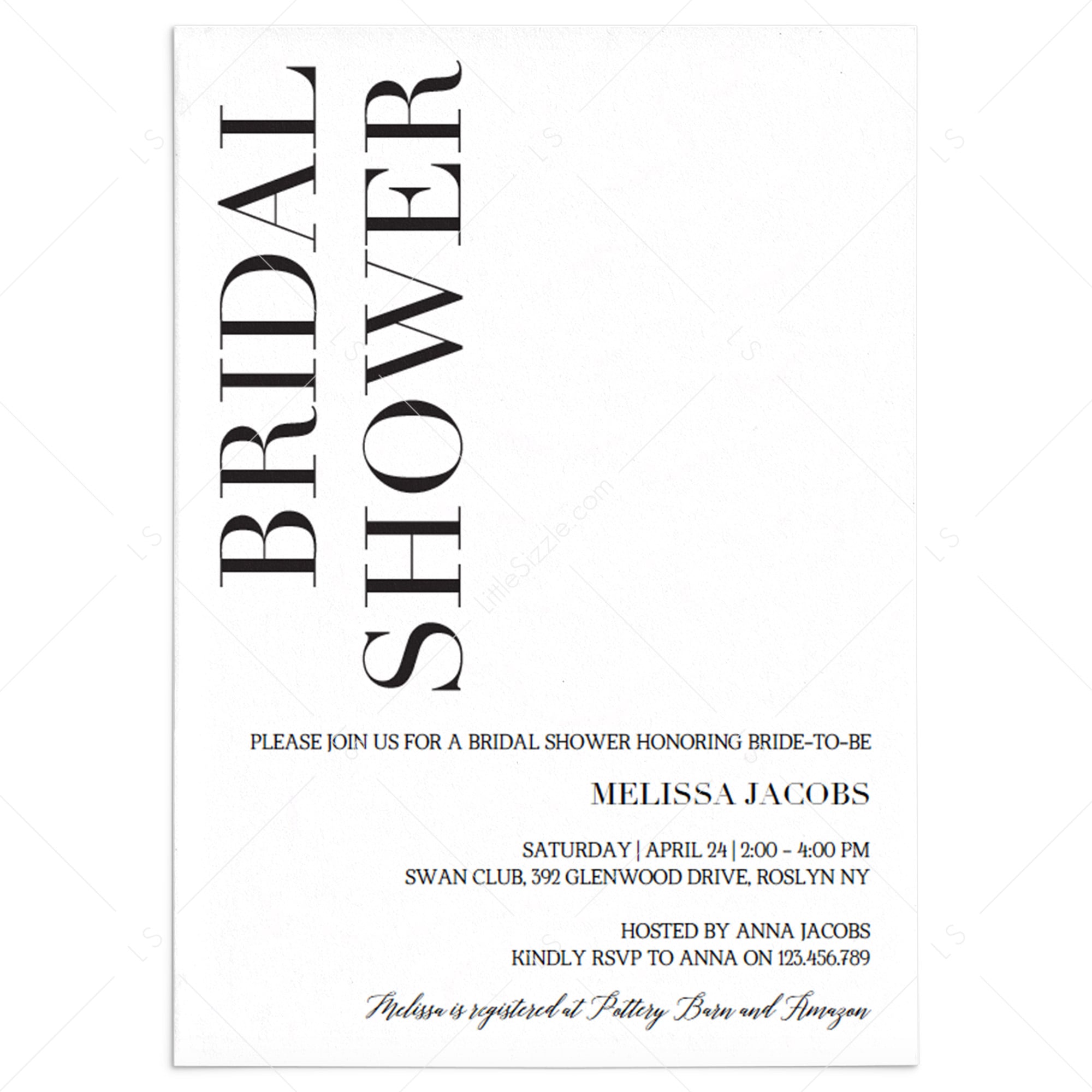 Minimal bridal shower invitation template by LittleSizzle