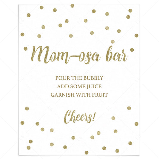 Momosa bar table sign with gold confetti by LittleSizzle
