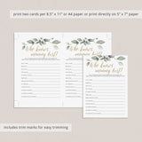 Gold And Green Baby Shower Mommy Quiz Printable