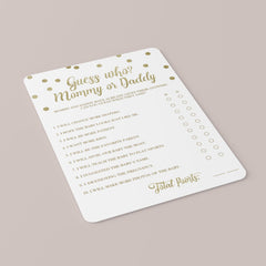Gold Baby Shower Game Template Guess Who Mommy or Daddy