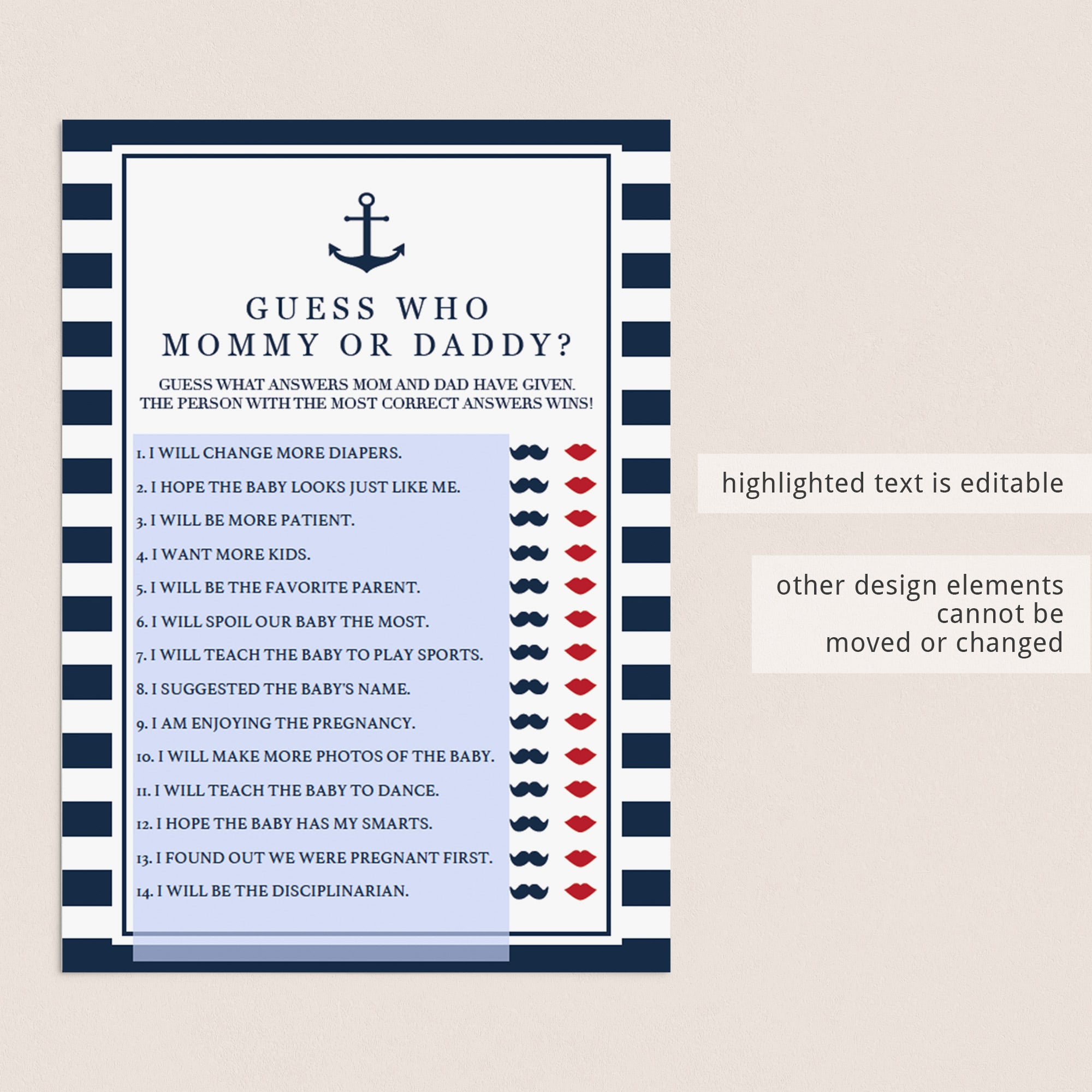 Instant download mommy or daddy baby shower game by LittleSizzle
