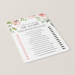 Floral Mommy Daddy Baby Shower Game Template Download