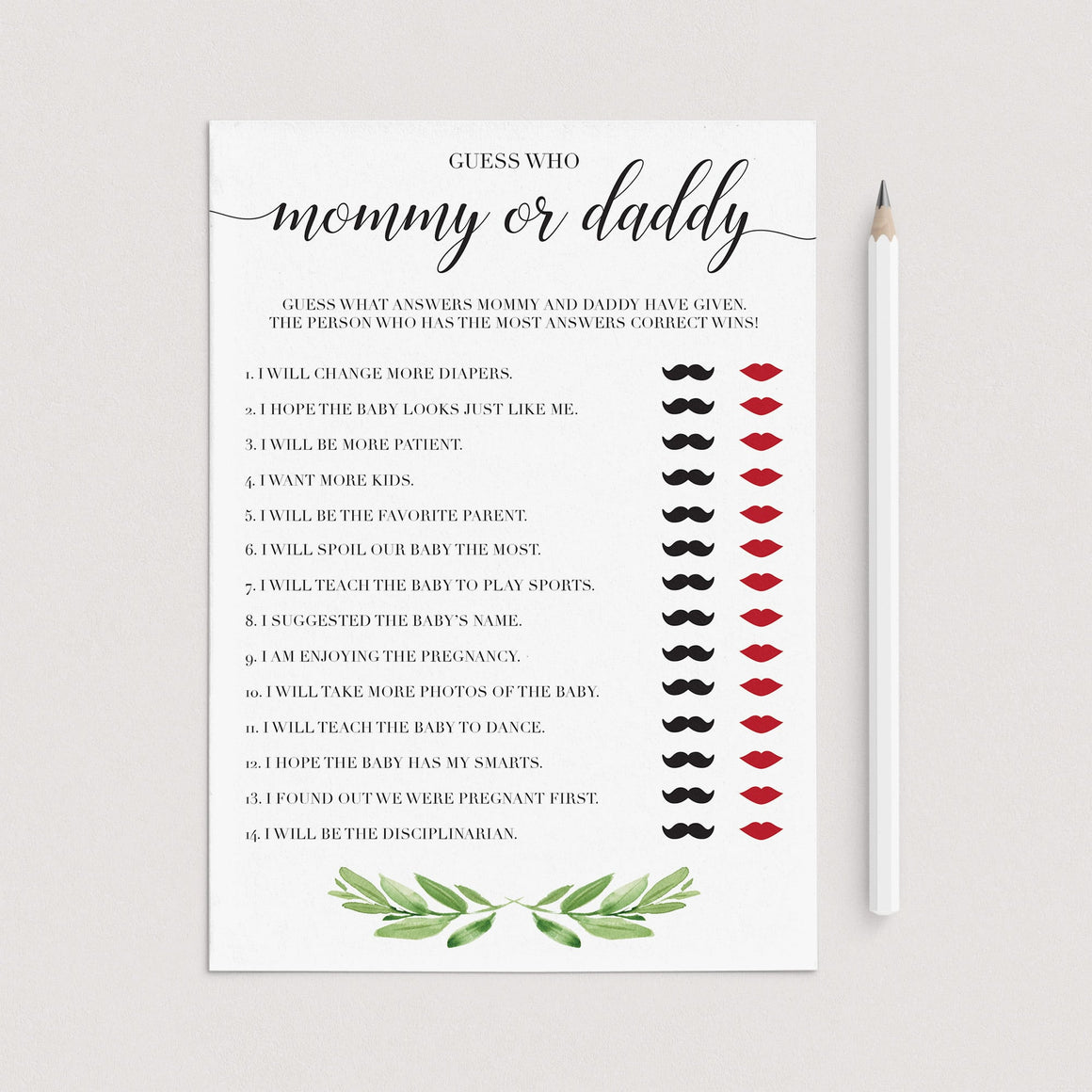 Printable Mommy or Daddy Baby Shower Games | Instant download ...