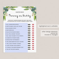 Lips and moustache game for neutral baby shower printable by LittleSizzle