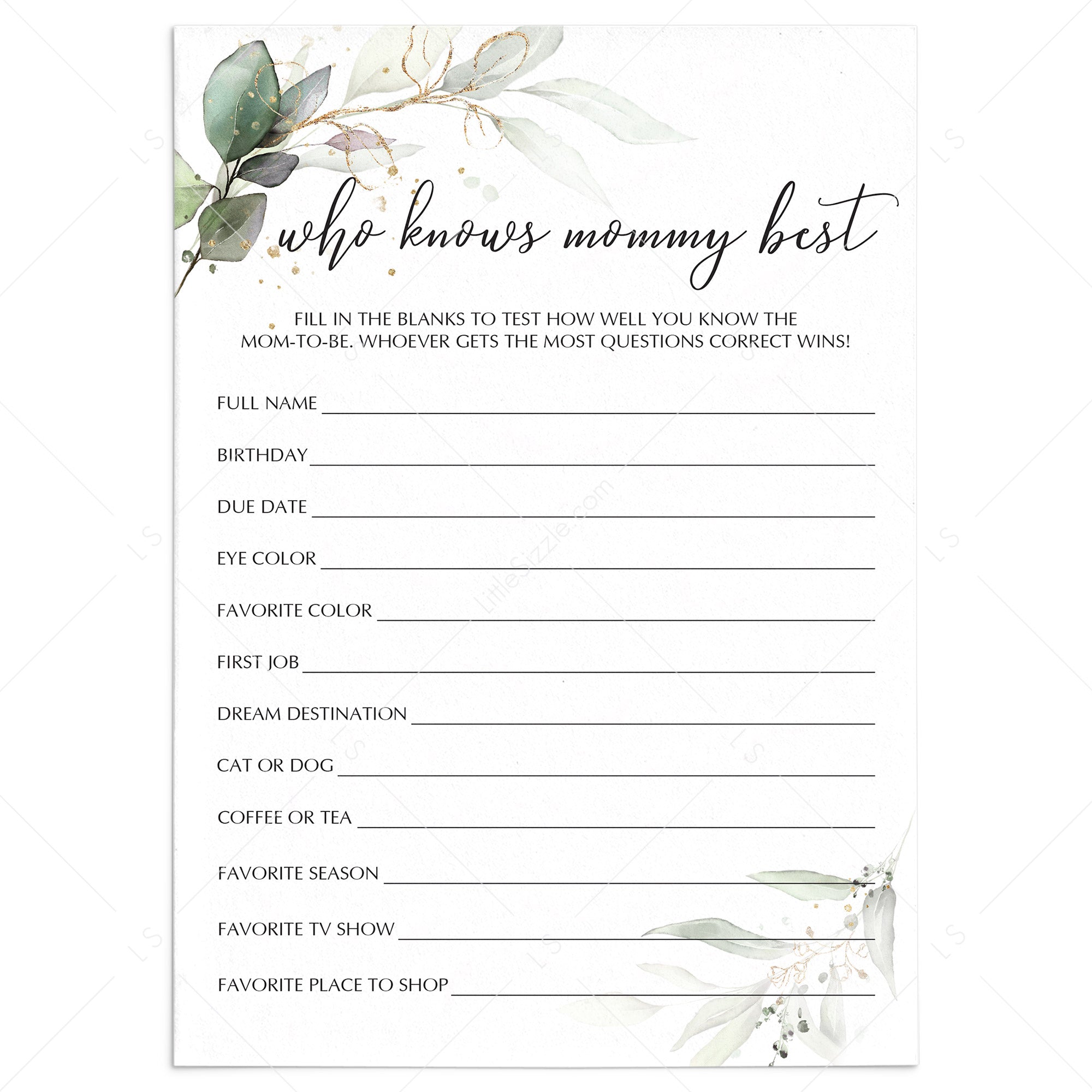 Mommy Trivia Baby Shower Game Printable by LittleSizzle
