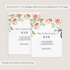 Printable momosa bar table sign with blush flowers by LittleSizzle