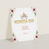 Floral unicorn baby party decor momosa sign instant download by LittleSizzle
