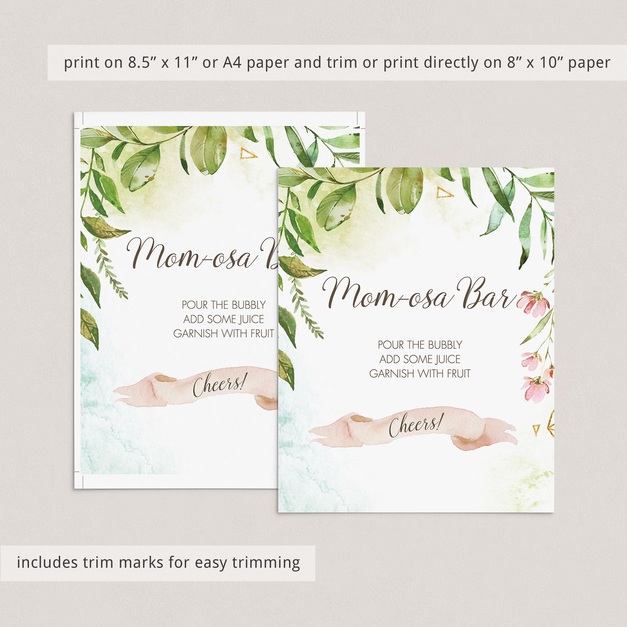 Momosa bar table sign for baby brunch greenery theme by LittleSizzle