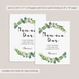 Mom-osa bar table sign green eucalyptus leaves instant download by LittleSizzle