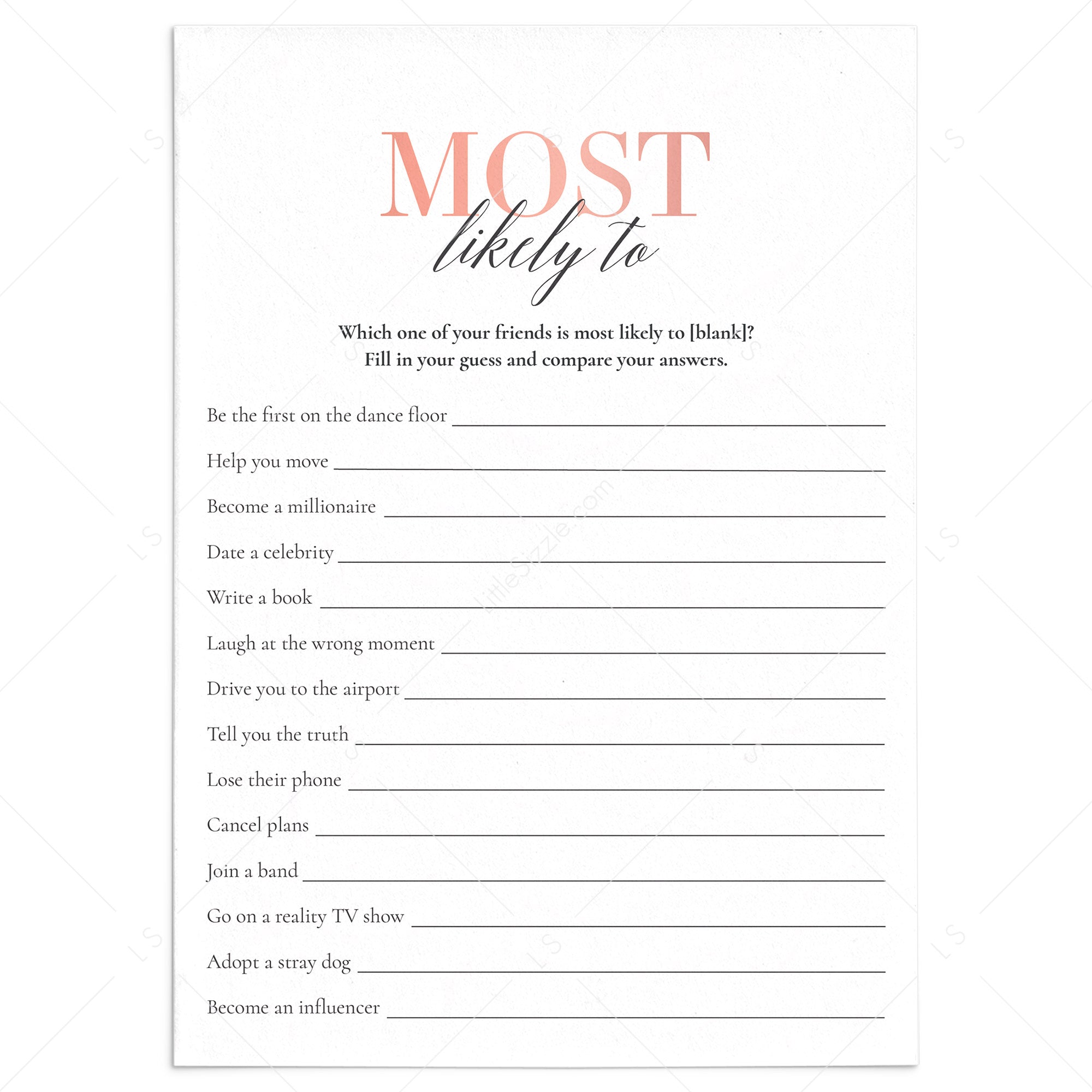 Whos Most Likely To Game Printable Rose Gold by LittleSizzle