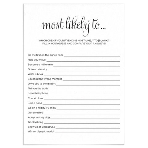 Funny Adult Party Game Printable Most Likely To... | Instant Download ...