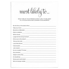 Funny Adult Party Game Printable Most Likely To... | Instant Download ...