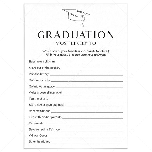 Funny Graduation Party Game Who Is Most Likely To Printable by LittleSizzle