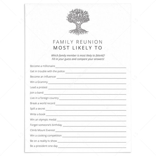 Fun Family Reunion Party Game Most Likely To by LittleSizzle