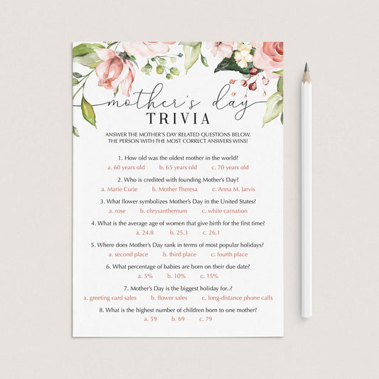 Mother's Day Trivia Game Printable & Fillable PDF by LittleSizzle