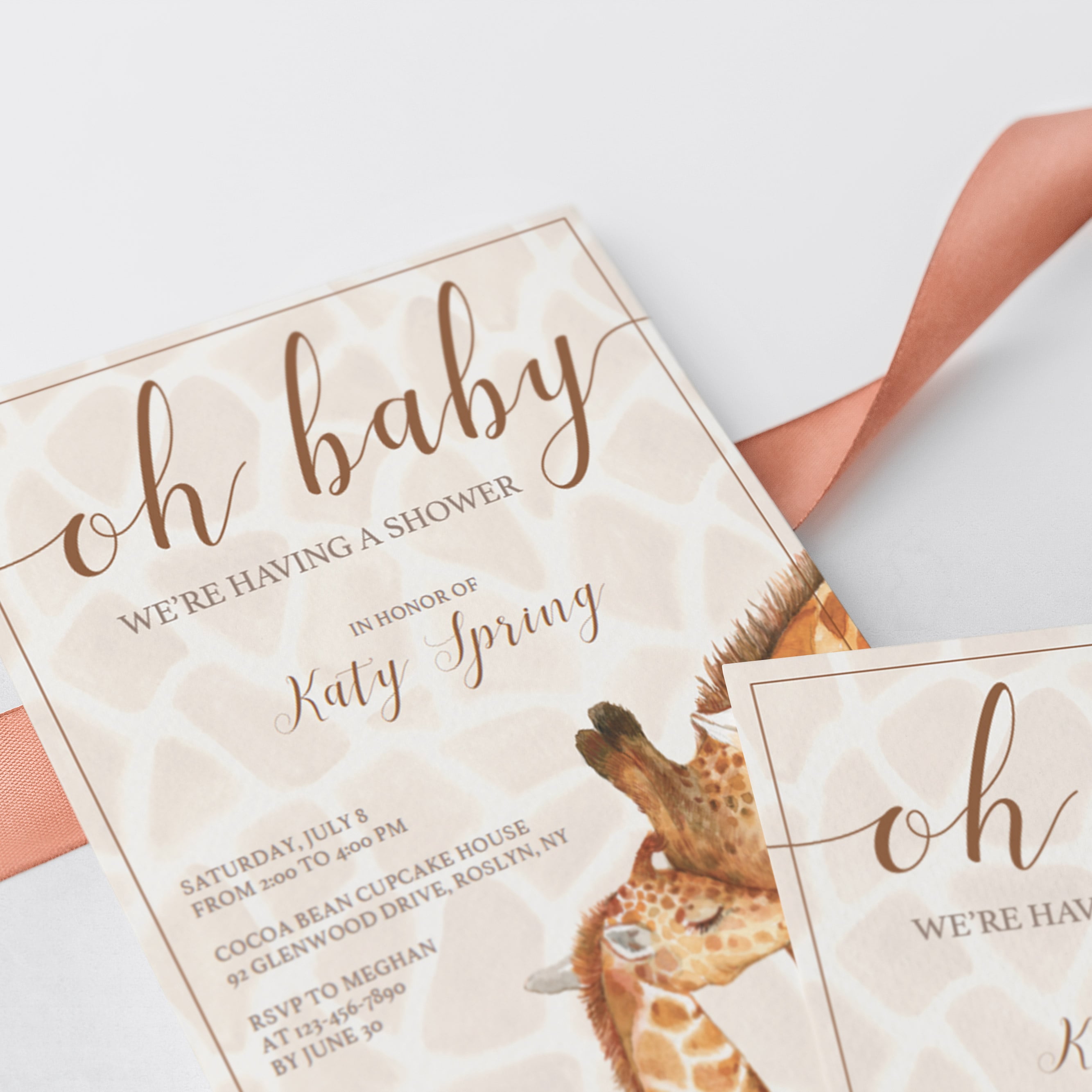 watercolor giraffe baby shower invite PDF template by LittleSizzle