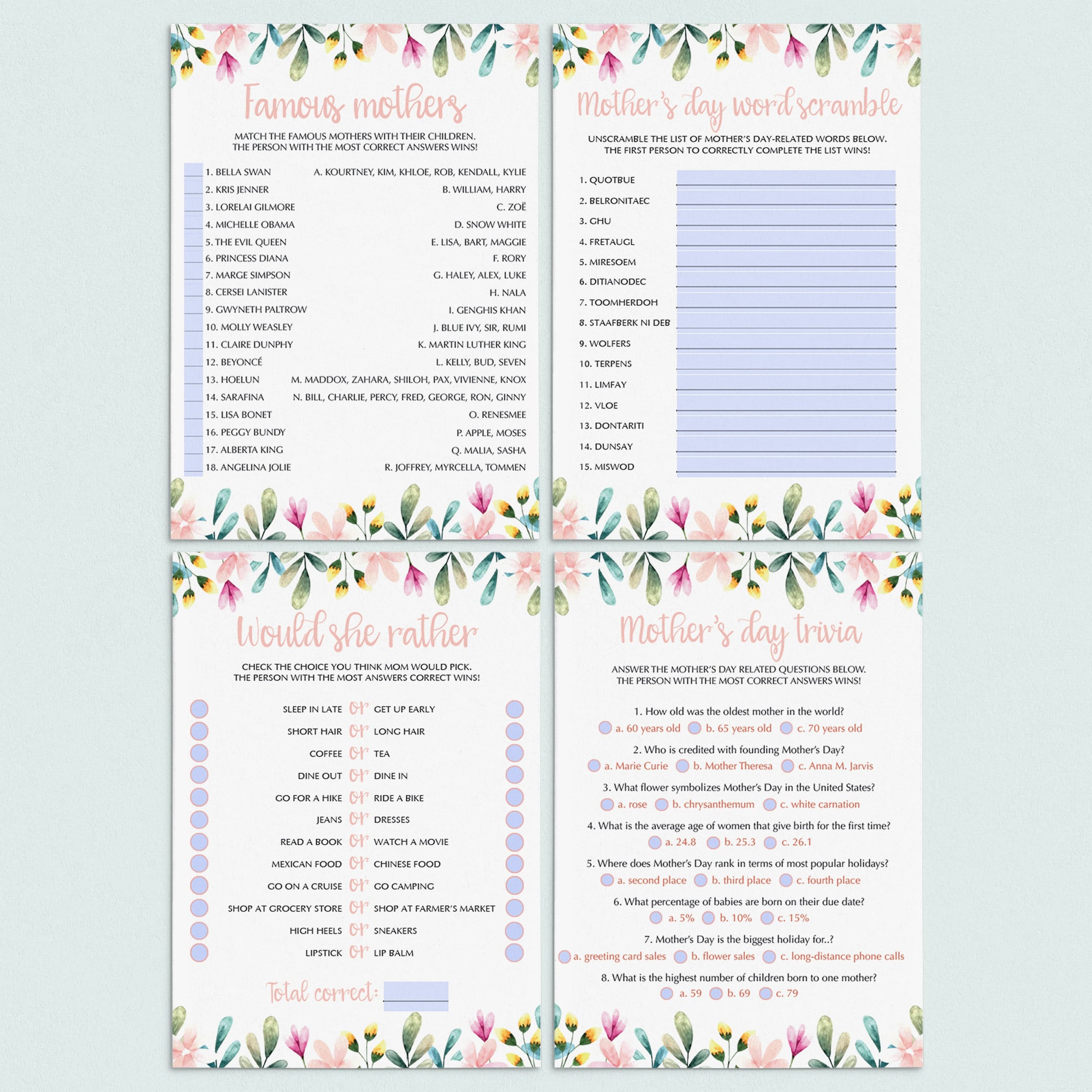 Mother's Day Party Games Virtual & Printable by LittleSizzle
